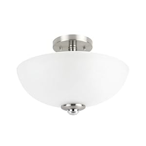 GLOBE Electric 63357 2-Light Semi-Flush Mount Ceiling Light, Brushed Nickel, Chrome Accents, Frosted Glass Shade, Kitchen, Lights, Bathroom, Home Essentials, Bedroom, Closet Light, Lighting Fixtures
