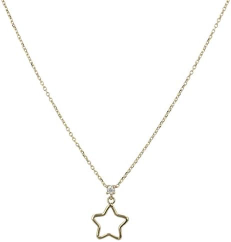 Gioiello Italiano – Collana Stella in oro giallo 14kt con zircone cubico, lunghezza 42+3cm, per donna e ragazza Gioiello Italiano – Collana Stella in oro giallo 14kt con zircone cubico, lunghezza 42+3cm, per donna e ragazza