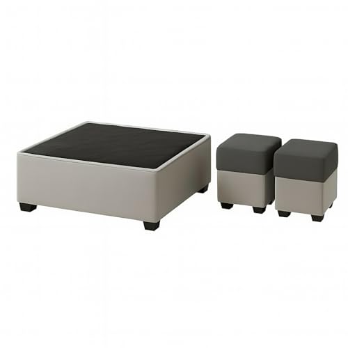 Image of CASASTYLE Wallis 8 Seater Fabric RHS L Shape Sofa Set with 1 Centre Table & 2 Puffy (Light Grey- Dark Grey) | Velvet Finish | Comfortable Sectional Sofa for Living Room