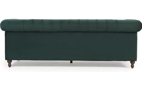 Image of Modern and Stylish 3 Seater Chesterfield Luxury Sofa with Valvet and Fabric Comfortable Sofa for Living Room, Dining Room, Hallway, and Office-(Green).
