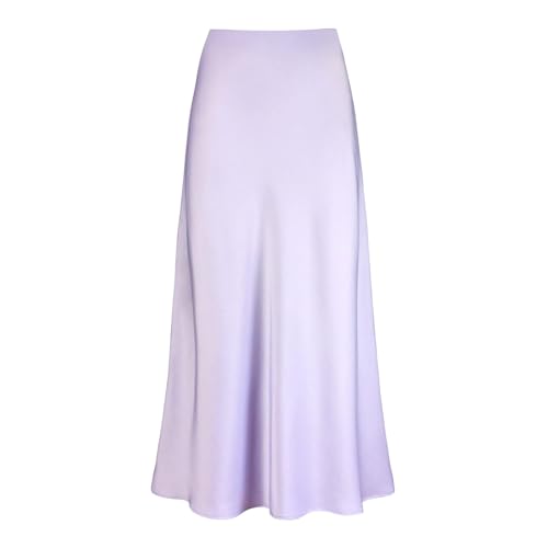 Röcke Damen Satin Lila Rock Midi Business Bleistiftrock Maxirock Long Skirt Rapunzel Kostüm Kleid