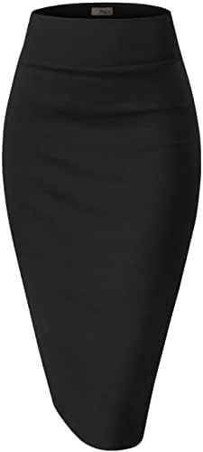 Womens Premium Nylon Ponte Stretch Office Pencil Skirt Made Below Knee KSK45002 1073T Black 1X