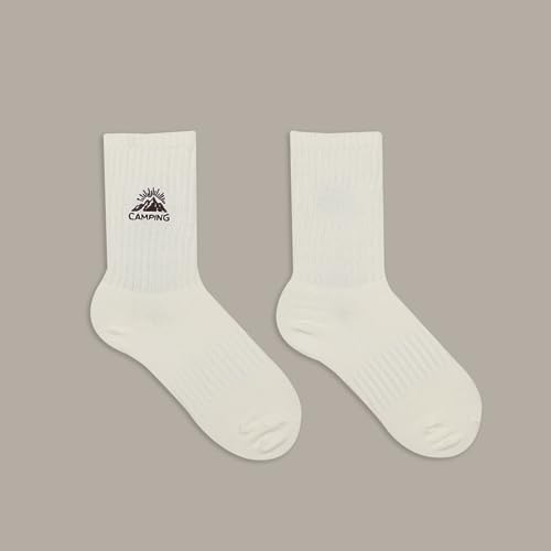 LilRoot Active Socks Girls Natural Color Breathable Outdoor Camping Cotton Aesthetic Casual Crew Socks for Women - 6 Pairs3