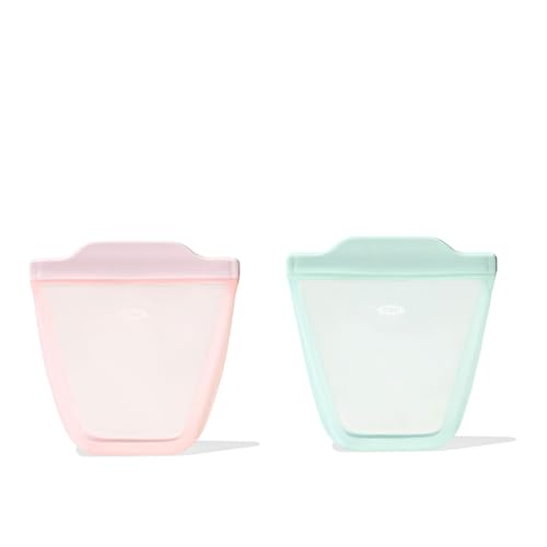 OXO Tot Silicone Reusable Bags – 2 Piece Cup Set - Opal and Blossom