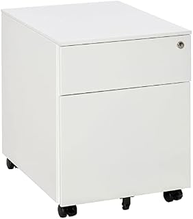 Vinsetto Vertical File Cabinet Steel Lockable with Pencil Tray and Casters Home Filing Furniture for A4, Letters, and Legal-sized Files, 39 x 48 x 48.5cm, White