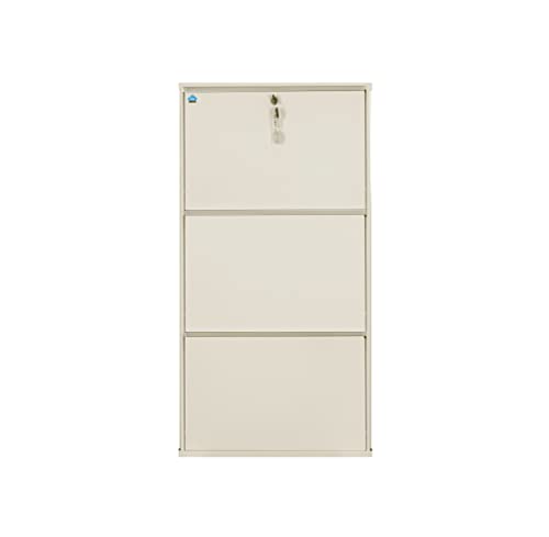 Image of DELITE KOM 20 Inch Wide, 3 Shelf Metal Shoe Rack Wall Mounted for Home with Central Lock | Holds Upto 8 Shoes or 12 Slippers Pair | 1 Year Warranty | (41 x 20 x 5 Inch, Ivory) | DIY | Space Saving