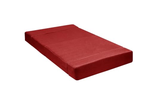 Image of Los Angeles Foldable One Seater Sofa Cum Bed, Sofa Bed 3 X 6 Feet Jute Fabric Washable Cover- Including Cushion Perfect for Living Room - Red Color