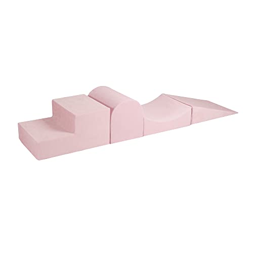 MEOWBABY Lot de 3 Blocs de Construction en Mousse Souple - Aire de Jeux 145 x 45 cm pour bébés et Tout-Petits - Blocs d'escalade pour l'intérieur - Essentiel - Robuste - Velours - Rose Clair