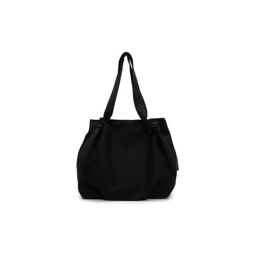 Bolsa feminina de ombro único com design de zíper em tecido de nylon, Preto, Bolsa de mão