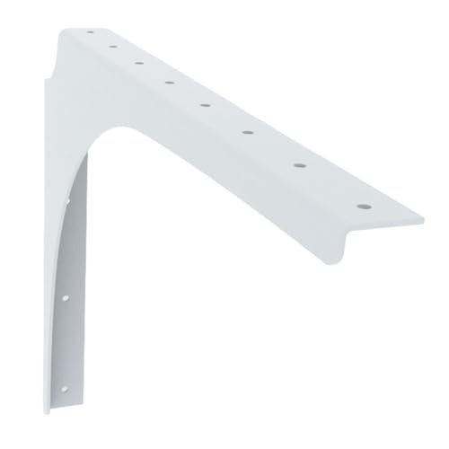 Iron Supports Universal Heavy-Duty Commercial Bracket - Industrial Support Brackets - Steel Mounting Bracket for Shelves, Vanities, Buffets, Desks (White - 12" Deep x 8" High, Left Hand)
