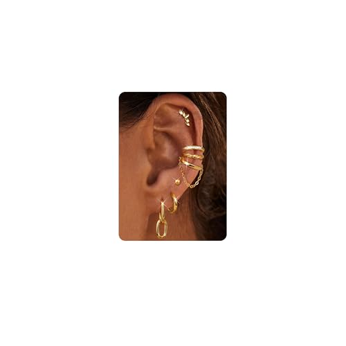 DOCHAIS 7 pares Pendientes Mujer Plata 925 Chapada en Oro Dorados 18K Pendientes CZ Aro Piercings Oreja Helix Cartílago Tragus Concha Piercings Oreja