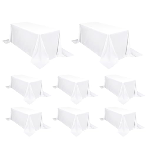 Pesonlook Lot de 8 nappes rectangulaires Blanches en Polyester de 229 x 335 cm pour Tables rectangulaires de 2,4 m, lavables en Polyester, pour Mariage, Banquet,...
