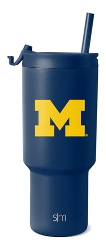 Simple Modern Officially Licensed Collegiate Michigan Wolverines 30 oz Tumbler with Flip Lid and Straws | Insulated Cup Stainless Steel | Gifts for Men Women | Trek Collection | University of Michigan