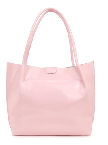 Image of Carrylux Casual Patent Synthetic Leather Tote Bag, Handbag for Ladies