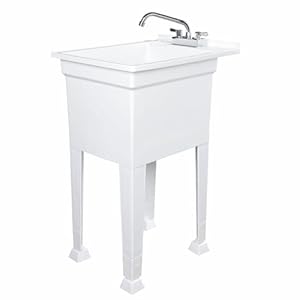 Freestanding Utility Tub Sink with Quick Connect Drain, 18 x 24″, White – Portable and Compact Sink with Faucet for Outdoor Kitchen, Laundry Room, Garage, and Basement