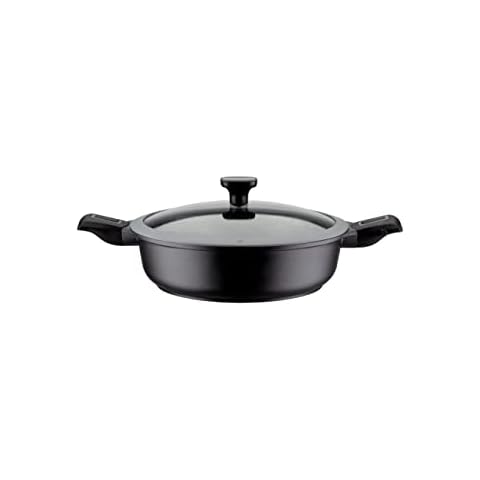 GSW 167833 Schmorpfanne Easy Click 28cm mit Glasdeckel 5-tlg. und abnehmbaren Griffen, Aluminium Cover