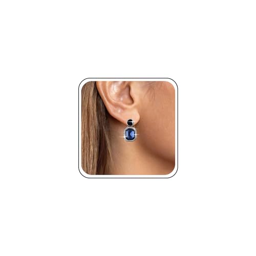 Aneneiceera Vintage Zafiro Oscuro Pendientes Cuadrados Azul CZ Cristal Colgantes Corte Cuadrado Boda Rhinestone Gota Joyas Para Mujeres Y Niñas (Azul)