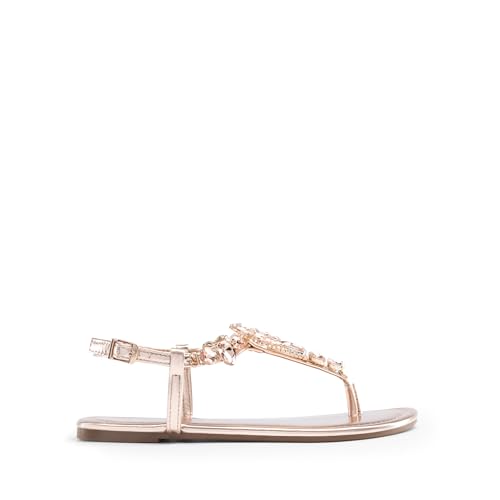Image of DREAM PAIRS Women's Rhinestone Flat Sandals | Thong Sparkle Dressy Comfortable Adjustable Ankle Strap Sandals for Summer Beach Vacations Wedding Holiday Party