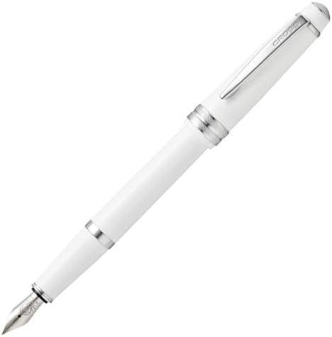 Cross Bailey Light Polished White Fountain Pen – Refillable, Medium Nib, Black Ink, Presented in Everyday Gift Box