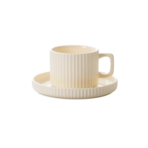 YDoLimmer Keramik Espressotasse mit Großer Untertasse 230ml Kaffeetasse Porzellan Cappuccinotasse Teetasse Porzellantasse mit 15cm Dessertteller für Restaurant Café Zuhause (Beige)