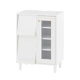 ぼん家具 サイドボード キャビネット おしゃれ 幅60.2cm リビング 収納 木製 リビングボード 収納棚 扉付き 木目調 飾り棚 フラップ扉 ガラス扉 ホワイト