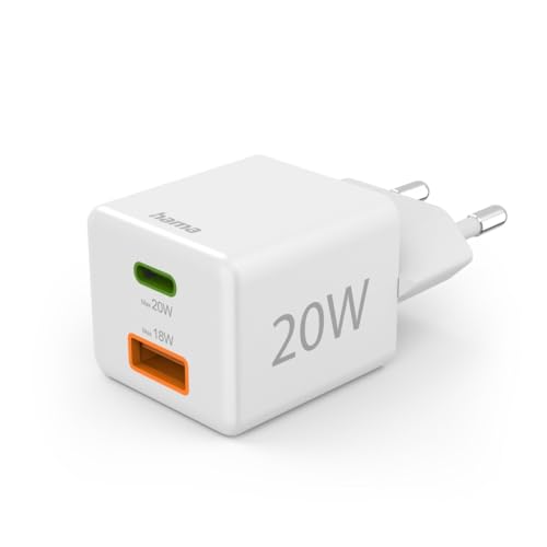Hama Schnellladegerät USB (Ladegerät mehrfach, USB C, USB A, Universal Ladegerät Handy Tablet, Netzstecker USB Schnellladen, USB C Netzteil, Power Delivery/Quick Charge 3.0, Schnelllader USB C, 20 W)