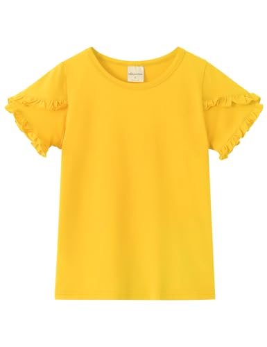 Noomelfish Girls Ruffle Short Sleeve T-Shirts Summer Casual Tee Tops Blouse (5-12 Years)