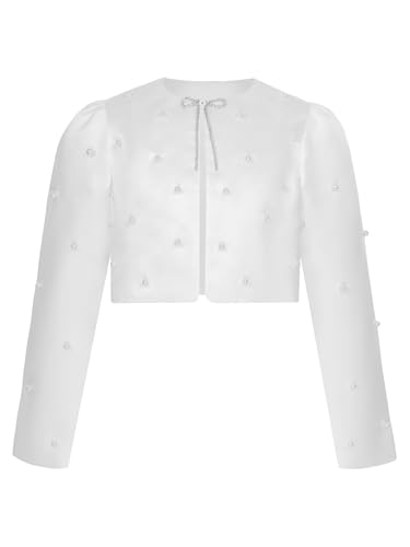 Girls Elegant Beaded Satin Shrug Bolero Jacket Open Front Cardigan Wedding Evening Dress Cover Up