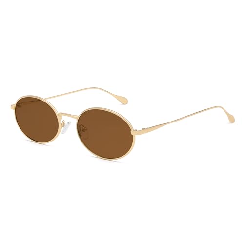 VANLINKER Retro Oval Polarized Sunglasses for Women Men Vintage 90s Metal Gold Frame Shades VL9872