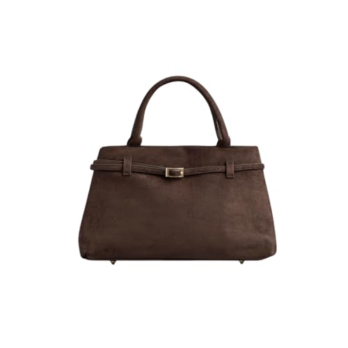 Base'ic Brown Suede Tote Bag - Vegan Brown Suede Purses for Women with Gold Hardware, Adjustable Belt, Magnetic Closure - Elegant Shoulder Bag Hobo Bag - Stylish Brown Purse - Work Bag, City Bag
