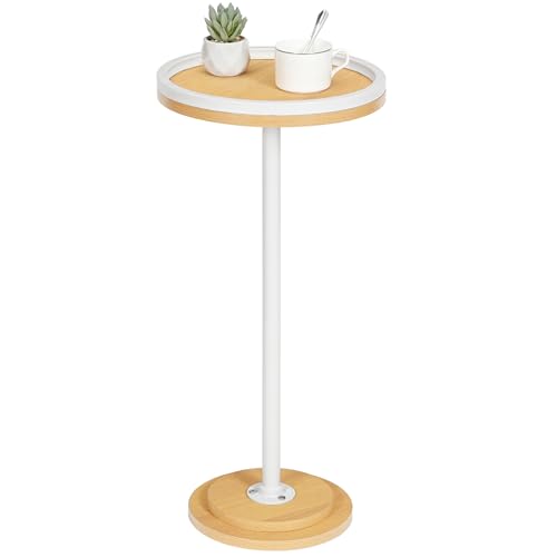 HOOBRO Small Round Side Table, Drink Table, Coffee Martini Table with Pedestal Accent for Small Spaces in Living Room, Bedroom, Sofa Couch, Natural and White WN168BZ01 1 Natural + White