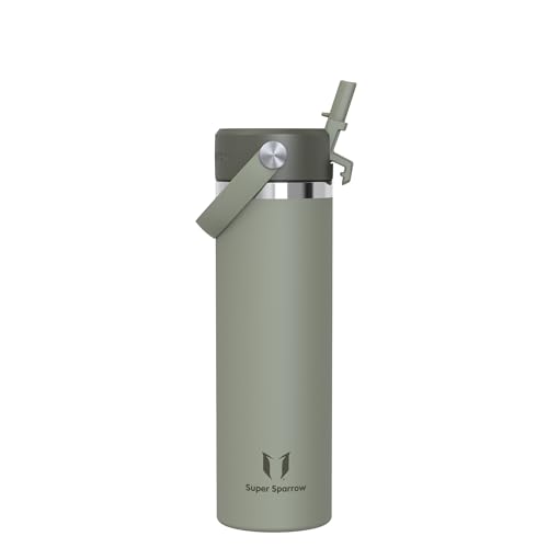 Sparrow Trinkflasche Edelstahl 750ml - Weiter Öffnung SwivelSip Thermosflasche mit Strohhalm - BPA-frei, Auslaufsicher Trinkflaschen - Ergonomisch Thermoskanne für Sport, Reisen, Outdoor