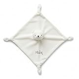 Normes CE, dès la naissance. Doudou personnalisé ours blanc Toile de Jouy 25 cm