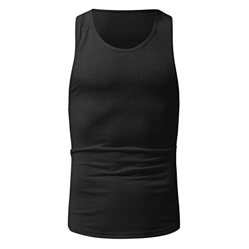 Solid Mens Vest Sleeveless Round Color Casual Top Neck Summer Fashion Men's Tank Tops Pack Of Mens T Shirts Black #TOP1