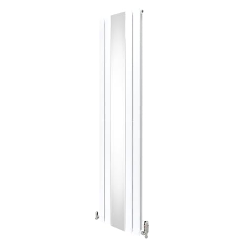 Radiateur Plat & Miroir Intégré 1800 x 425mm & Kit Robinet Thermostatique Chromé, Acier au Carbone Blanc Brillant, Cuisine Salon Salle de Bain [Brosse, Attaches Murales & Supports INCLUS]