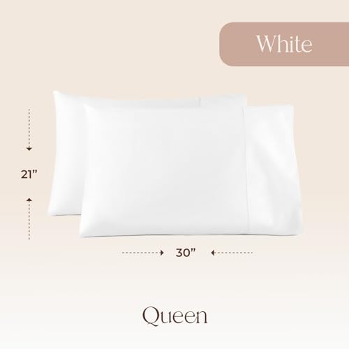 Image of 100% Organic Cotton Pillow Cases Queen Size Set of 2-100% Cotton Pillowcases GOTS Certified 300 Thread Count - Naturally Cooling Comfortable Breathable & Soft Pillow Cases (White, Queen)