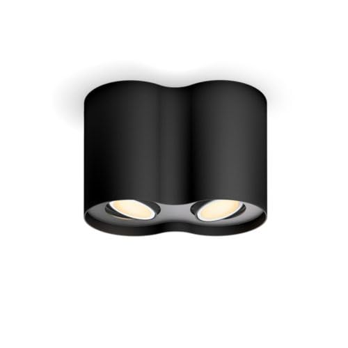Philis Hue Pillar Foco LED Inteligente Doble, Luz Blanca de Cálida a Fría, Regulable, GU10, 4.2W, Color Negro, Compatible con Alexa y Google Home
