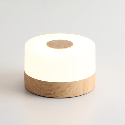 Image of JUSHENG Rechargeable Night Light for Baby Nursery, Wireless LED Bedside Lamp Wood Grain Table Lamp with Dimmable and 3CCT Function, Touch Lights for Kids, Breastfeeding, Bedroom
