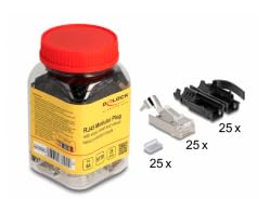Delock Rj45 Maschio Modulare Con Scarico Della Trazione Cat.6A E Robusta Custodia Di Protezione Antipiega Set Da 25 Pezzi