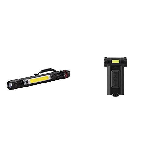 COASTÂ® G23 120 Lumen Alkaline Dual Power Magnetic LED Penlight with C.O.B. Area Light & HX4 80 Lumen Dual Color (White & Red) Magnetic LED Clip Light with Beam Rotation, black