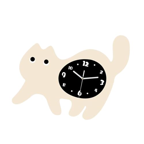 Horloge murale chat beige silencieuse en dessin animé mignon pour chambre d'enfant