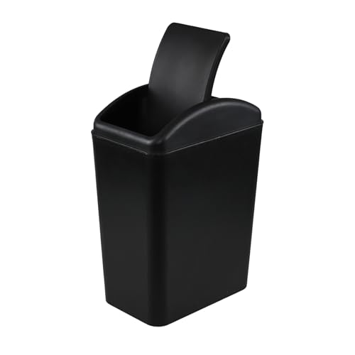 Qqbine 20 Litre Swing Top Bin Small, Plastic Trash Can with Swing Lid, Black
