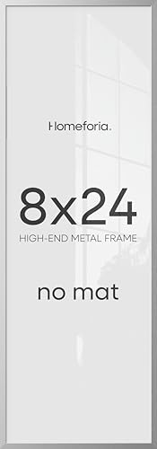 Image of Homeforia 8x24 Silver Panoramic Picture Frame, High-End Metal, Glass | High End Aluminum, Tempered Glass, 8x24 in Edge-to-Edge Display 24x8, Wall Kit, Set Of 2