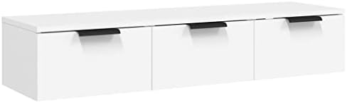 SONGMICS Étagère Murale Flottante 3 Tiroirs 80cm - Meuble Rangement Blanc Brillant Pour Salon, Chambre, Cuisine