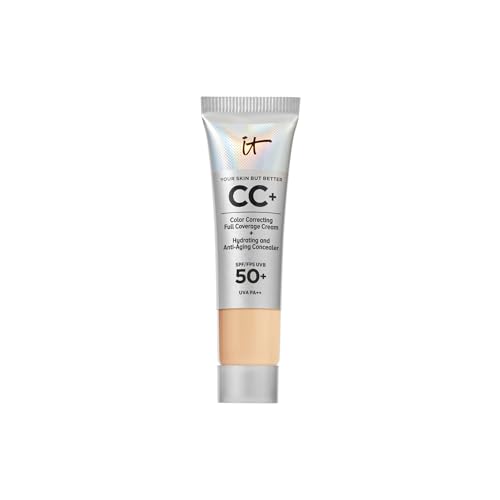 iT Cosmetics CC+ Cream SPF 50+ Full-Coverage CC Cream Foundation with Hyaluronic Acid, Niacinamide & Vitamin E for a Radiant Finish, Your Skin But Better, Travel Size, 12ml