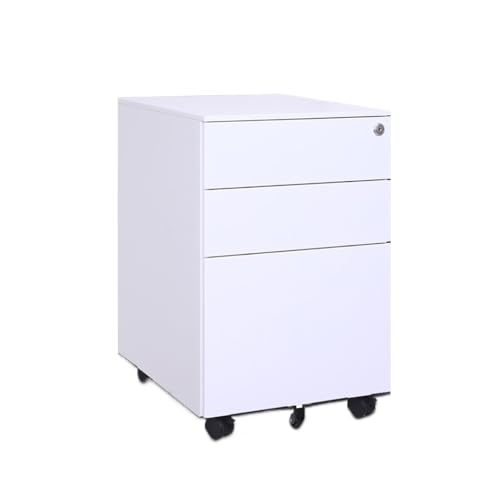 Shihan-2015 Cajonera de Oficina Gabinete móvil de Acero, pequeño gabinete de Empuje, gabinete de Almacenamiento Debajo del Escritorio, Tres cajones con Ruedas Gabinete de Archivos(Blanco)