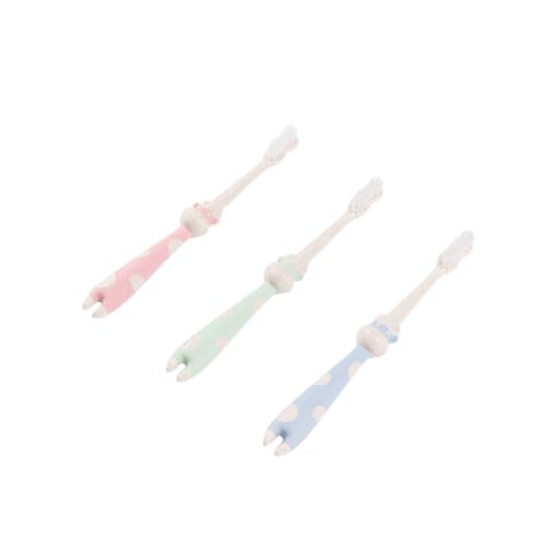 Outanaya 3piezas Cepillo De Dientes Paja De Cerdas Suaves y Cabeza Pequeña Dibujos Animados Para Cuidado Bucal Infantil y Aprendizaje De Higiene