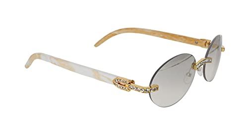 Retro Wood Buffs Vintage Style Rhinestones Decorated Clear Lens Sunglasses for Women & Men Fashion Crystal Shades3