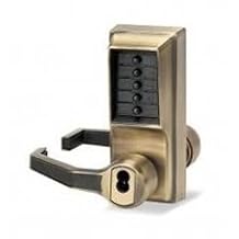 Kaba Simplex L1000 Series Metal Mechanical Pushbutton Cylindrical Lock with Lever, Key Override, Floating Face Plate, Core Not Included, Antique Brass Finish