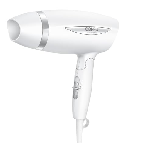 CONFU Hair Dryers for Women,1600W Blow Dryer for Curly Hair, Portable Lightweight Fast Drying Negative Ion Foldable & Protable Design for Travel (White)